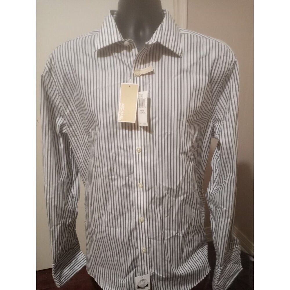 Michael Kors Mens Dress Shirt Blue & White Stripe slim fit (2XL) 17 34/35 NWT